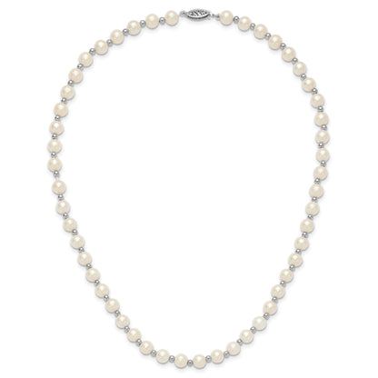 14k White Gold 6-7mm White Near-Round Freshwater Cultured Pearl Beaded 18 inch Necklace