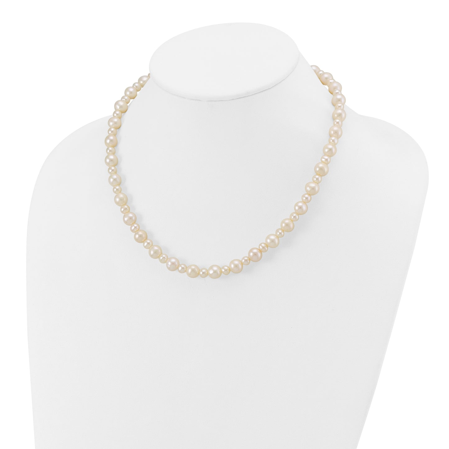 14k White Gold 5-8mm White Near-Round Freshwater Cultured Pearl 18 inch Necklace