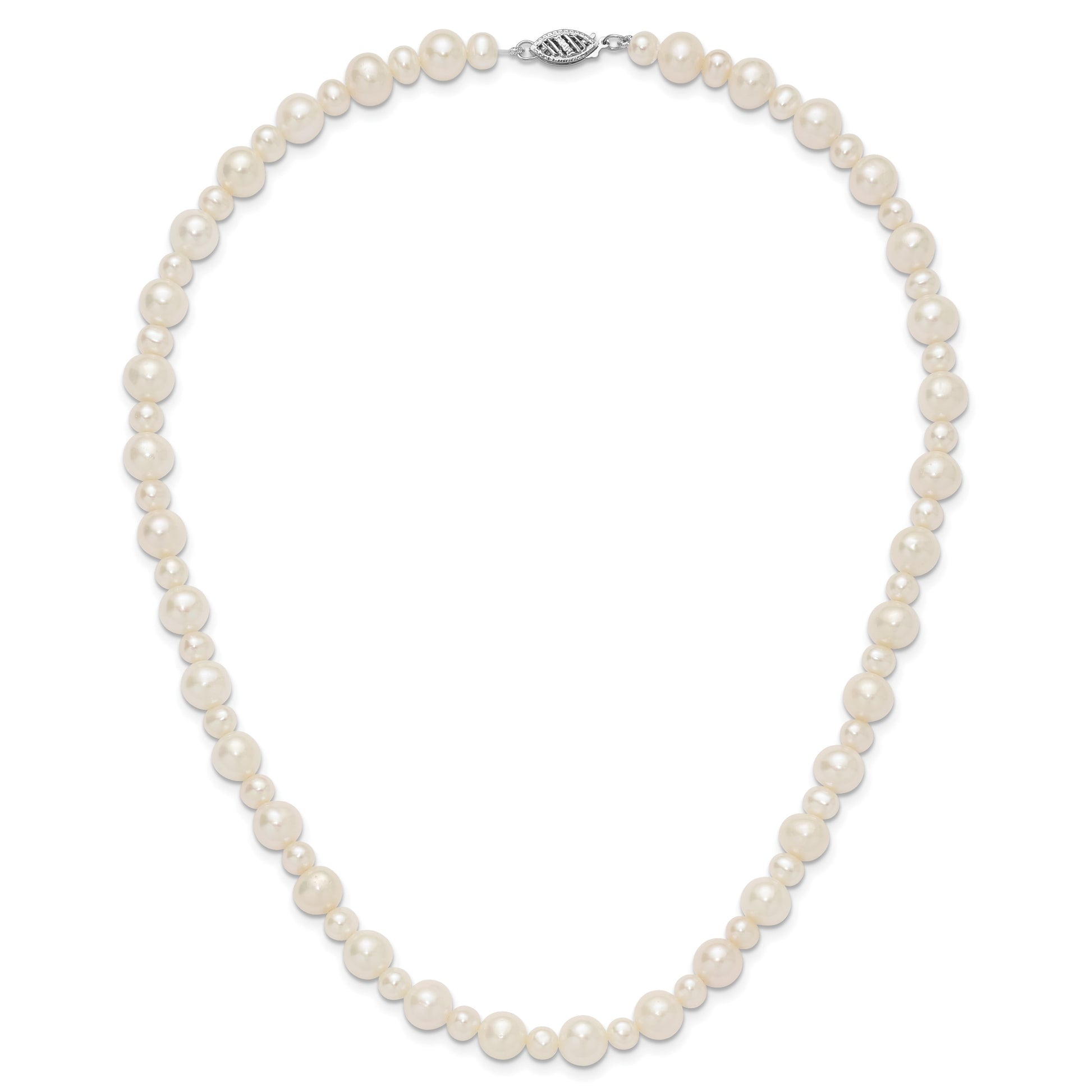 14k White Gold 5-8mm White Near-Round Freshwater Cultured Pearl 18 inch Necklace