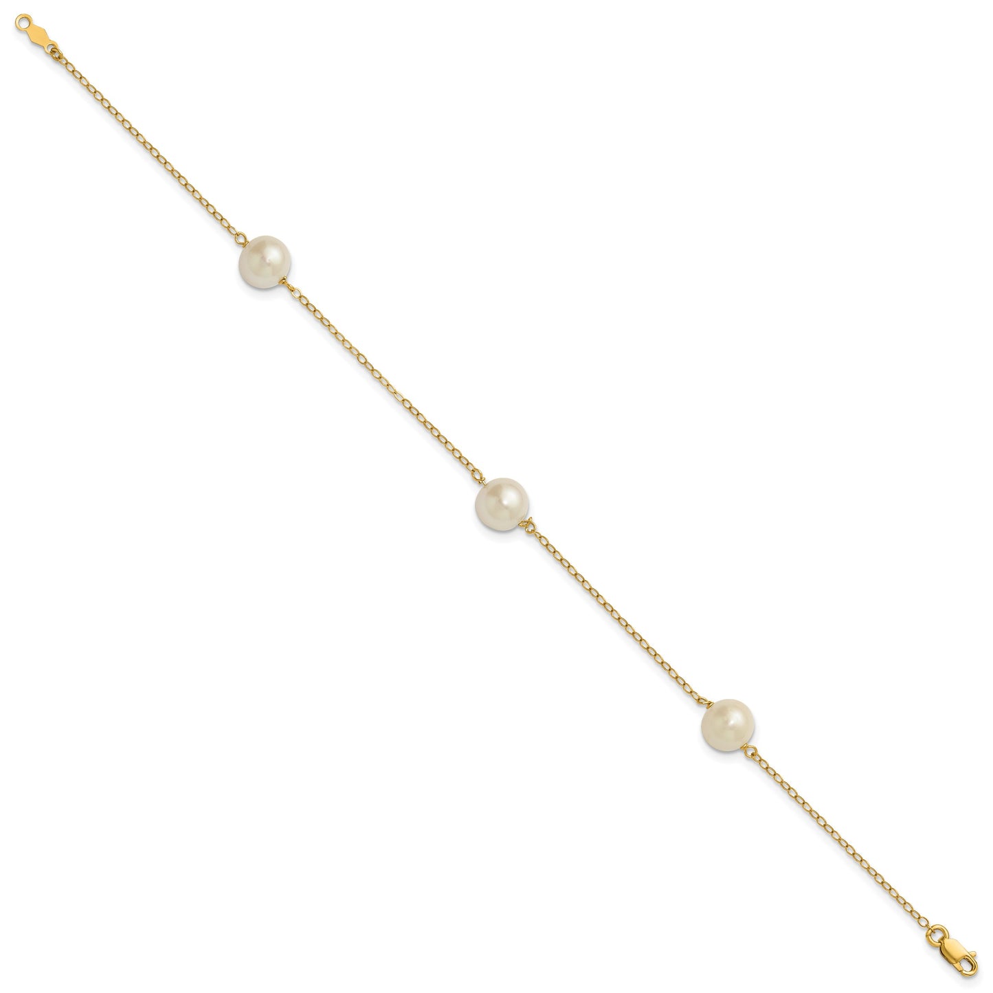 14k 7-8mm White Near-Round Freshwater Cultured Pearl 3-Station 7.25 inch Bracelet