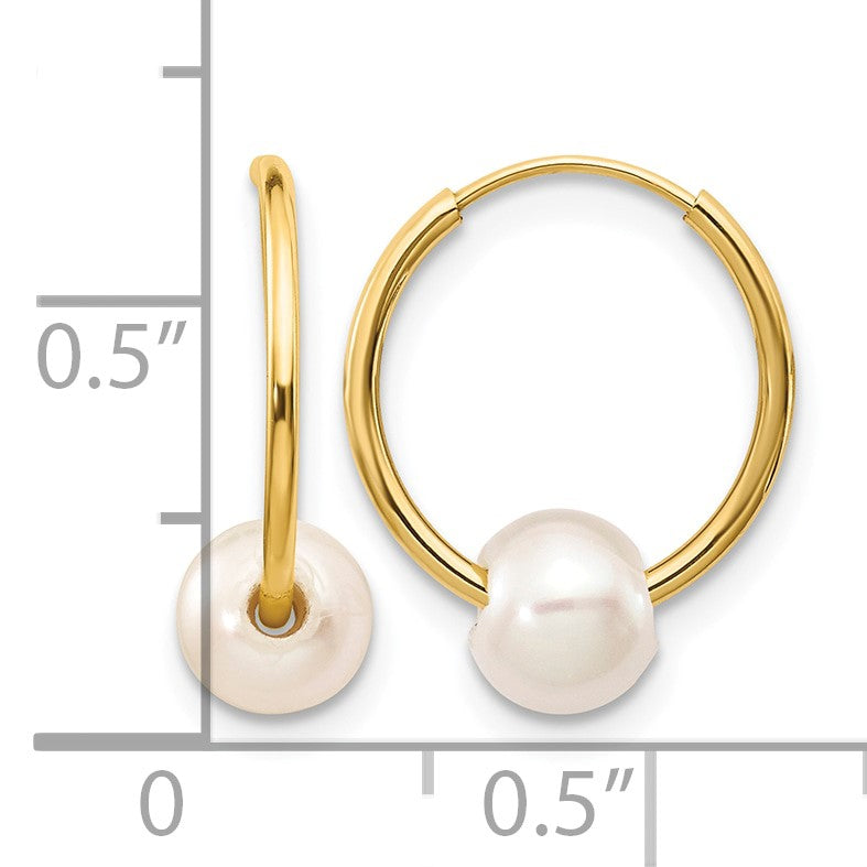 14k 5-6mm White Semi-round Freshwater Cultured Pearl Endless Hoop Earrings