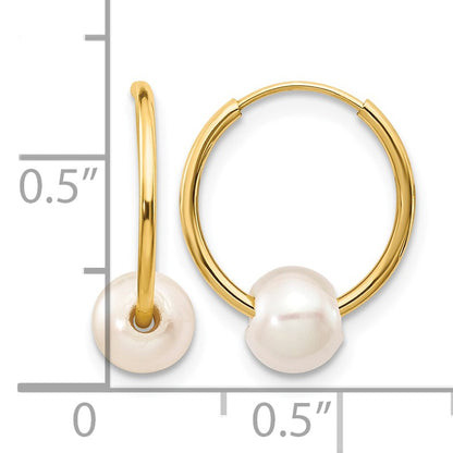 14k 5-6mm White Semi-round Freshwater Cultured Pearl Endless Hoop Earrings