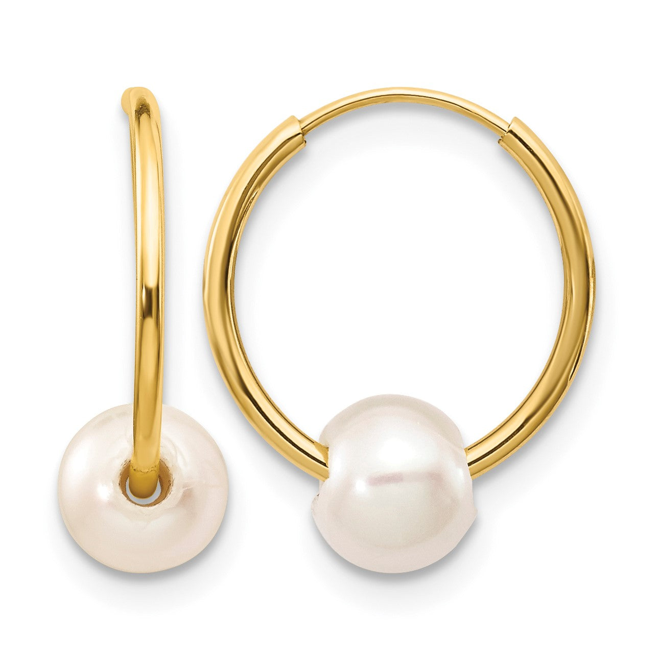 14k 5-6mm White Semi-round Freshwater Cultured Pearl Endless Hoop Earrings