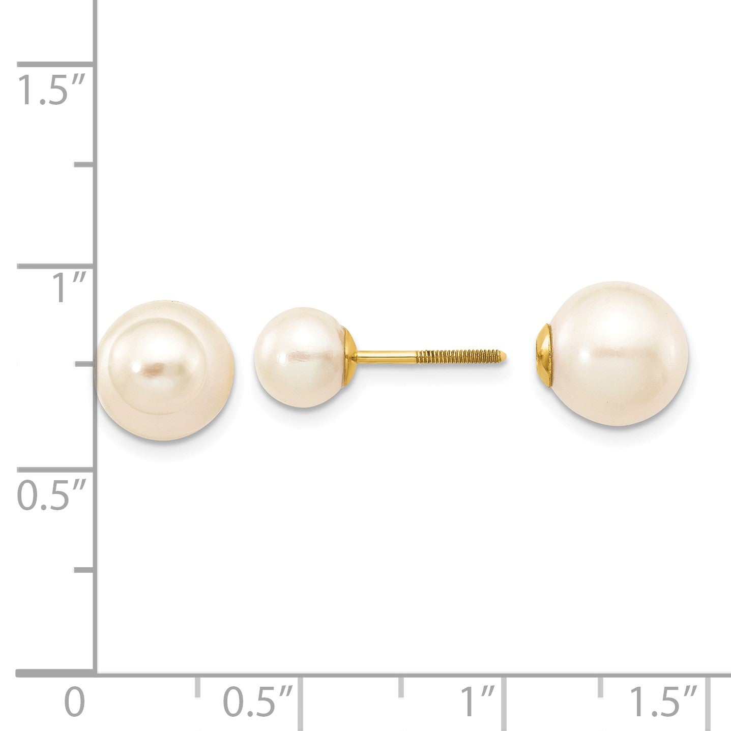 14k 6-7mm and 9-10mm White Round Freshwater Cultured Pearl Screwback Post Earrings
