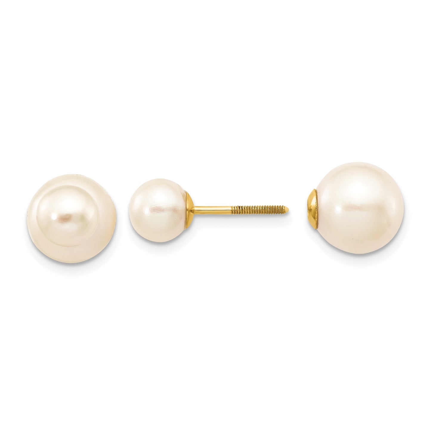 14k 6-7mm and 9-10mm White Round Freshwater Cultured Pearl Screwback Post Earrings