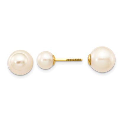14k 6-7mm and 9-10mm White Round Freshwater Cultured Pearl Screwback Post Earrings