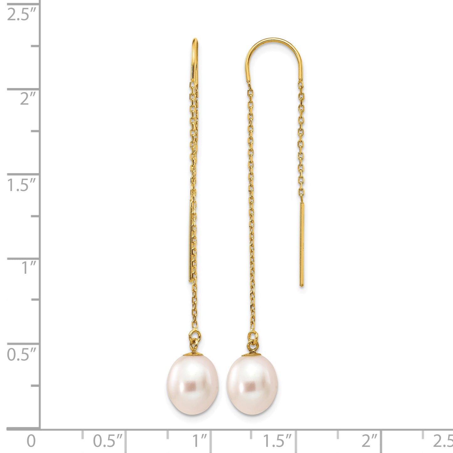 14k 7-8mm White Rice Freshwater Cultured Pearl Dangle Threader Earrings