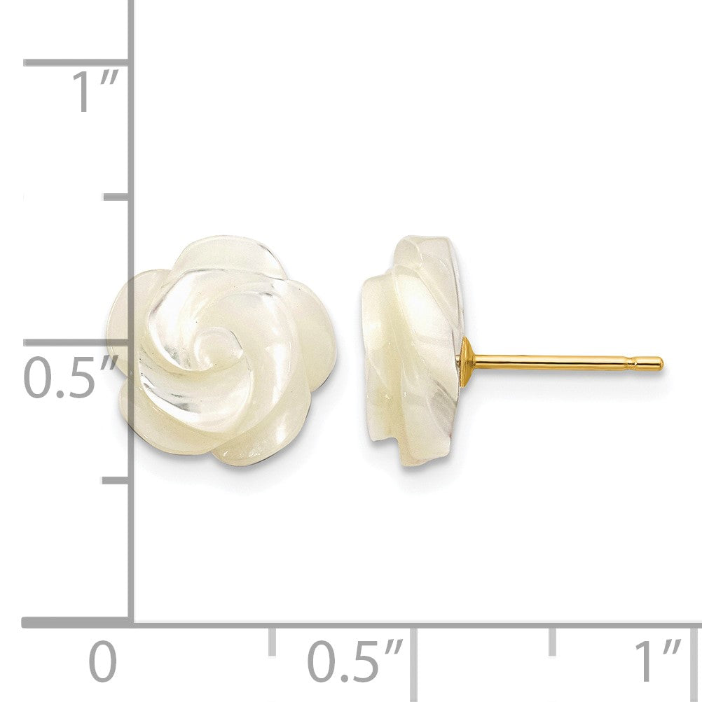 14k 10mm White Mother of Pearl Flower Design Post Stud Earrings