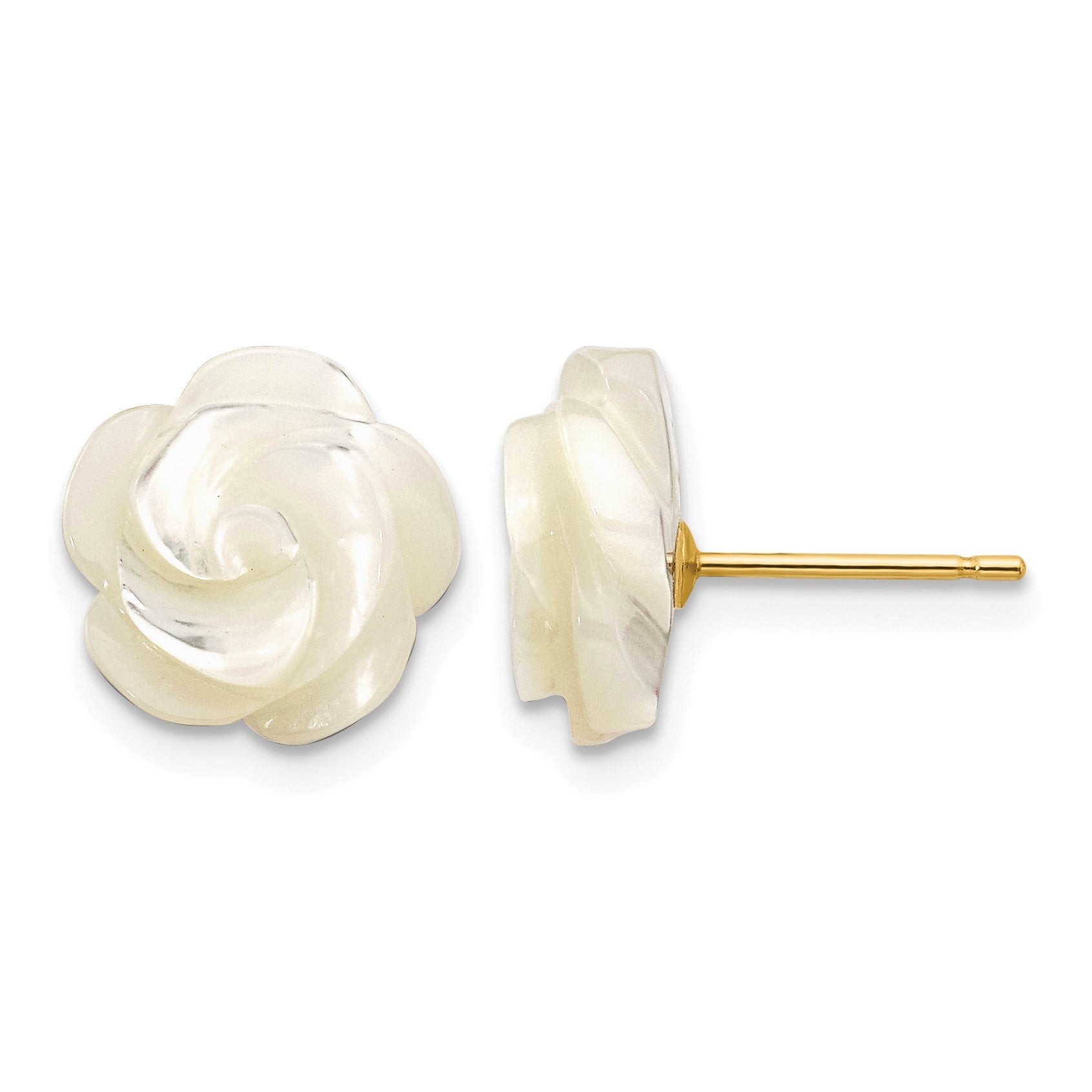 14k 10mm White Mother of Pearl Flower Design Post Stud Earrings