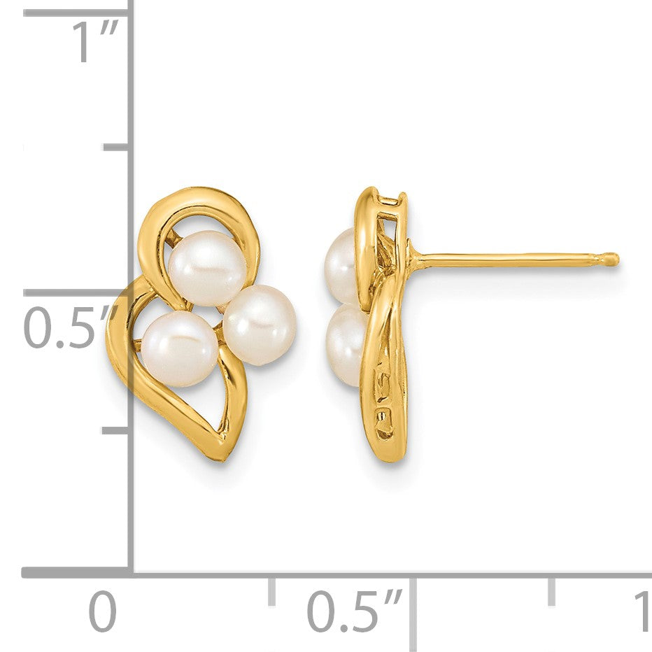 14k 3-4mm White Button Freshwater Cultured Pearl Post Earrings