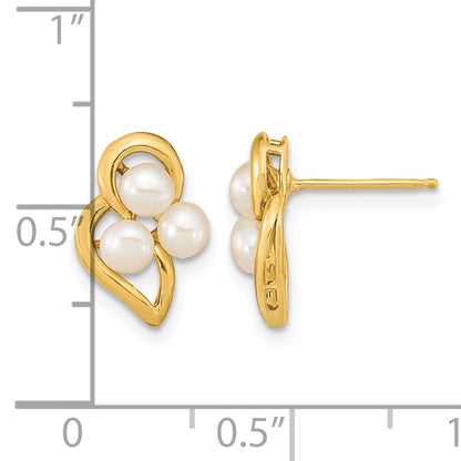 14k 3-4mm White Button Freshwater Cultured Pearl Post Earrings