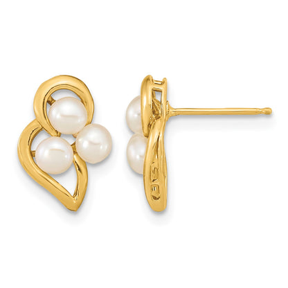 14k 3-4mm White Button Freshwater Cultured Pearl Post Earrings
