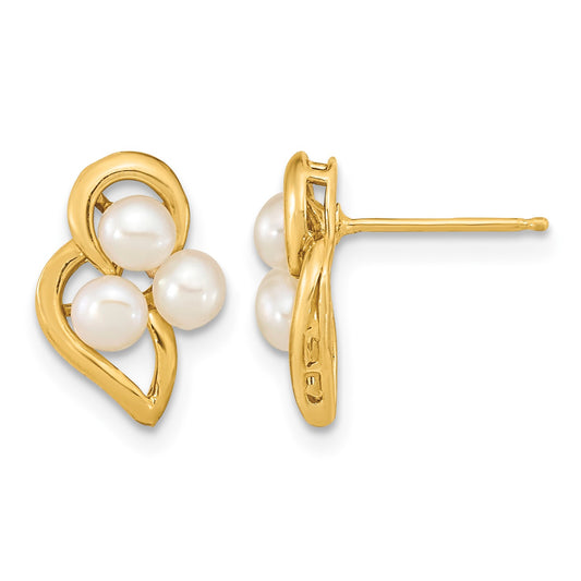 14k 3-4mm White Button Freshwater Cultured Pearl Post Earrings