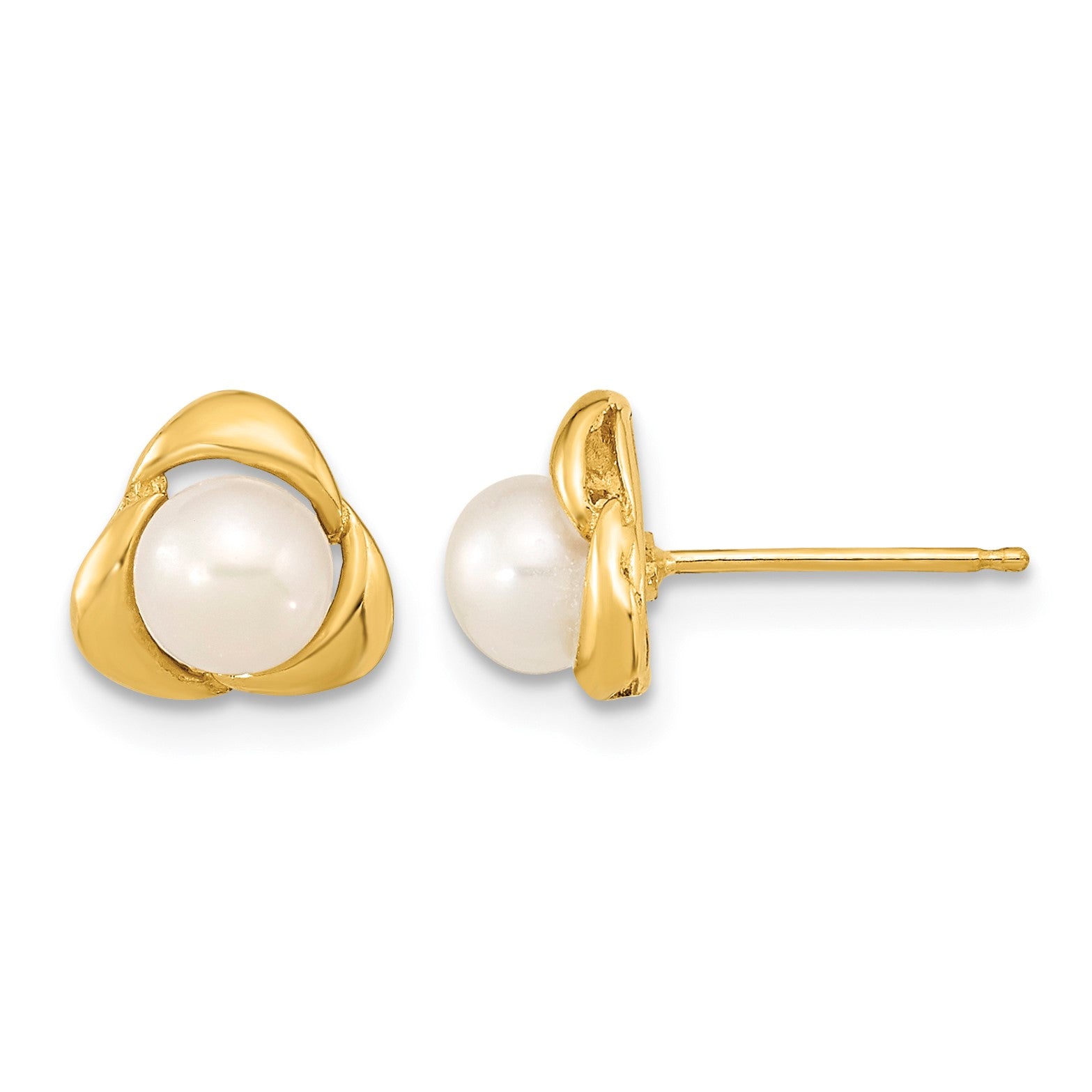 14k 5-6mm White Button Freshwater Cultured Pearl Post Earrings