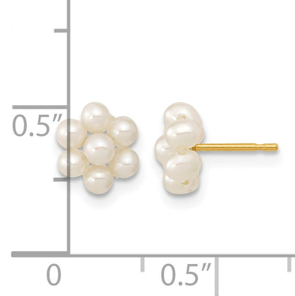 14k 2-3mm White Button Freshwater Cultured Pearl Flower Post Earrings
