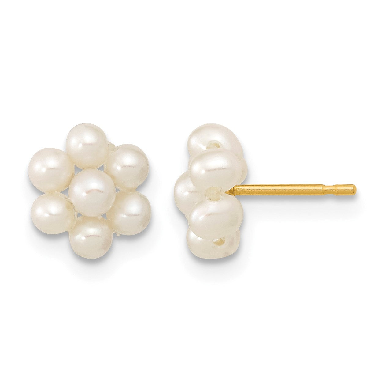 14k 2-3mm White Button Freshwater Cultured Pearl Flower Post Earrings