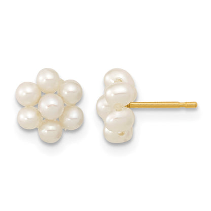 14k 2-3mm White Button Freshwater Cultured Pearl Flower Post Earrings