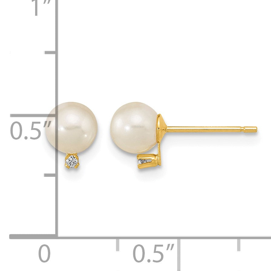 14k 5-5.5mm White Round Freshwater Cultured Pearl and CZ Post Earrings