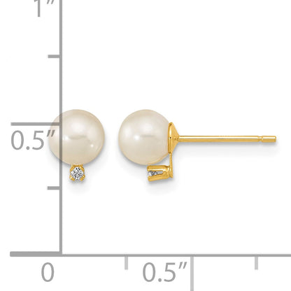 14k 5-5.5mm White Round Freshwater Cultured Pearl and CZ Post Earrings