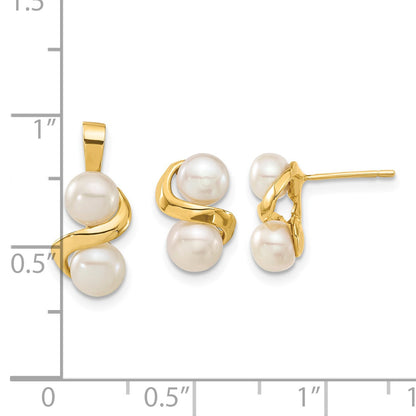 14k 5-6mm White Button Freshwater Cultured Pearl Post Earrings and Pendant Set