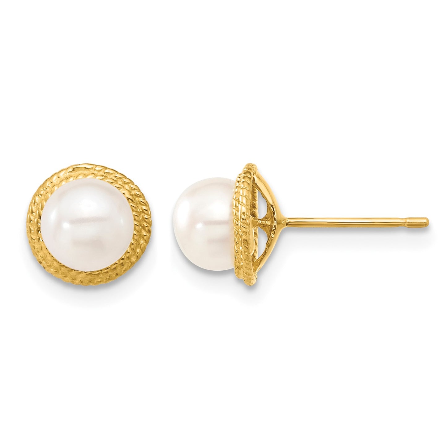 14k 5-6mm White Button Freshwater Cultured Pearl Post Earrings and Pendant Set