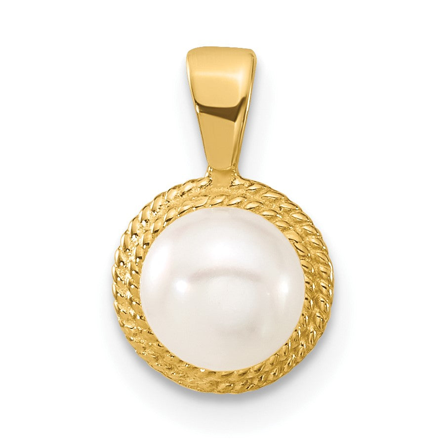 14k 5-6mm White Button Freshwater Cultured Pearl Post Earrings and Pendant Set