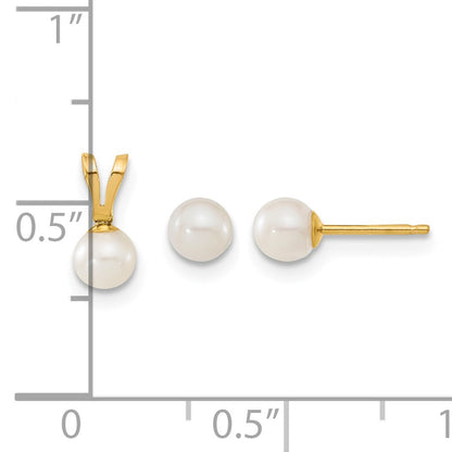 14k Children's 4-5mm White Round Freshwater Cultured Pearl Pendant and Post Earrings Set
