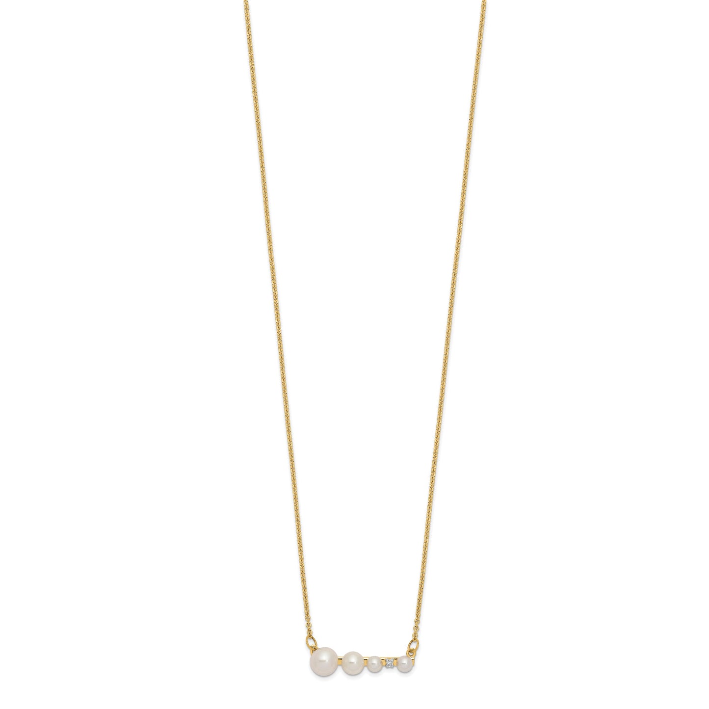 14k Graduated White Round Freshwater Cultured Pearl and 0.01 carat Diamond 17 inch Necklace