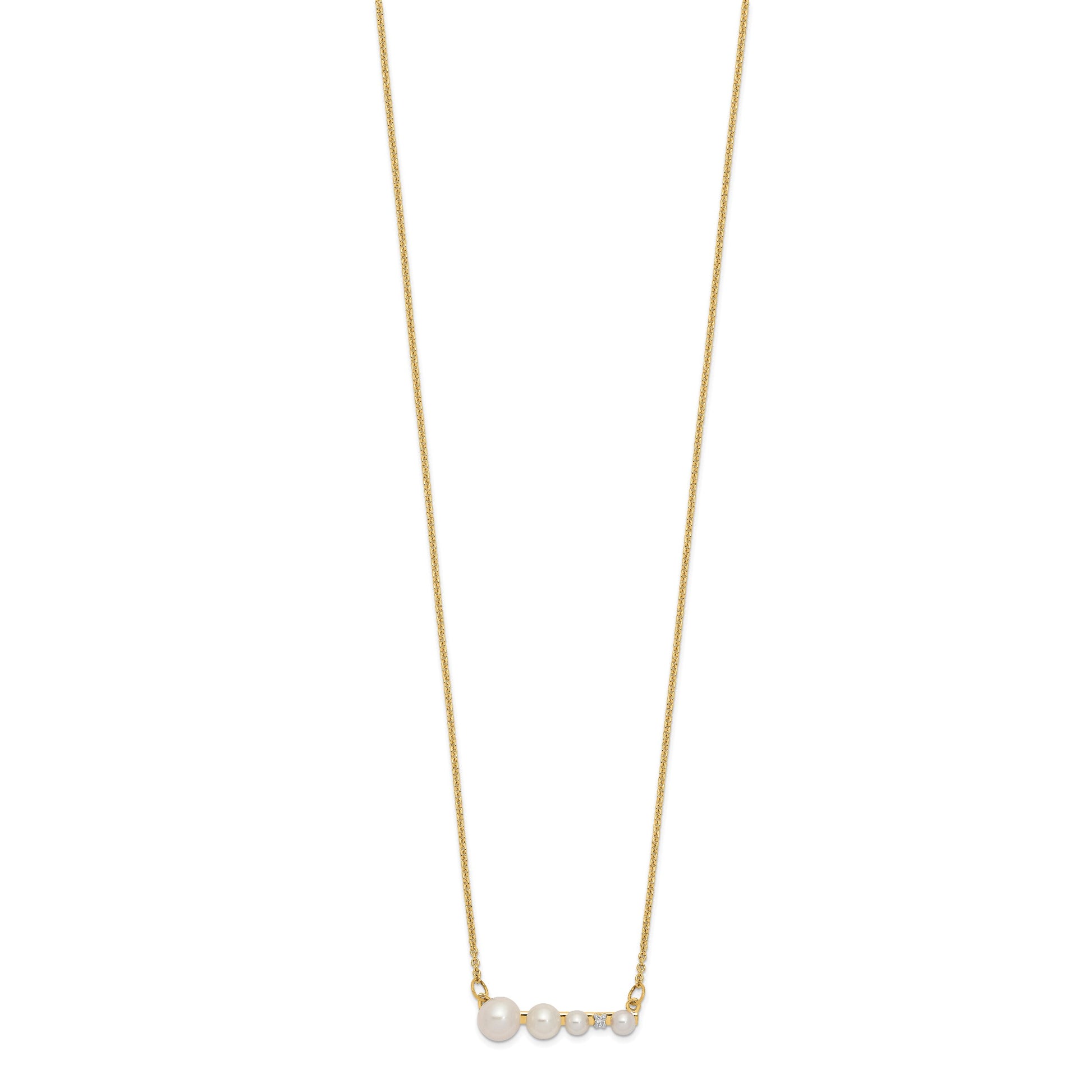 14k Graduated White Round Freshwater Cultured Pearl and 0.01 carat Diamond 17 inch Necklace