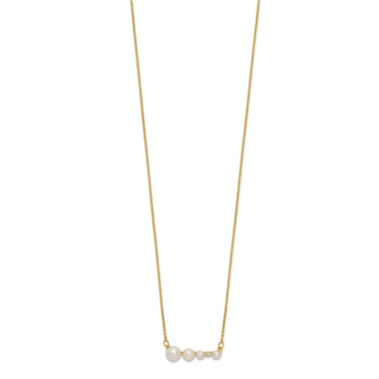 14k Graduated White Round Freshwater Cultured Pearl and 0.01 carat Diamond 17 inch Necklace