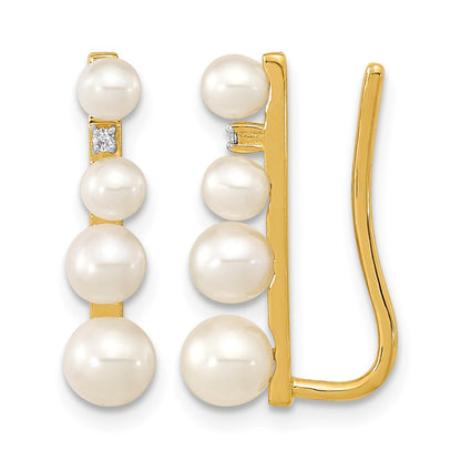 14k 3-5mm Freshwater Cultured Pearl and .016 carat Diamond Ear Climber Earrings