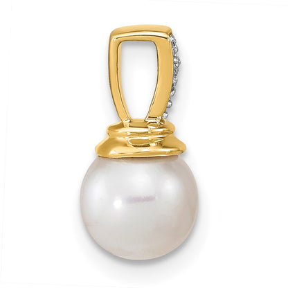 14k 6-7mm Button White Freshwater Cultured Pearl and Diamond Pendant