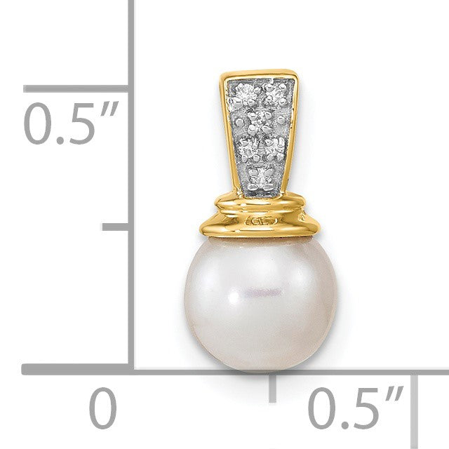 14k 6-7mm Button White Freshwater Cultured Pearl and Diamond Pendant