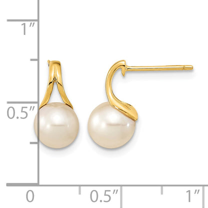 14K 7-8mm White Round Freshwater Cultured Pearl Post Earrings