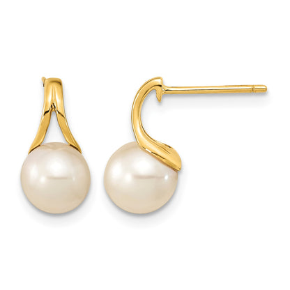 14K 7-8mm White Round Freshwater Cultured Pearl Post Earrings