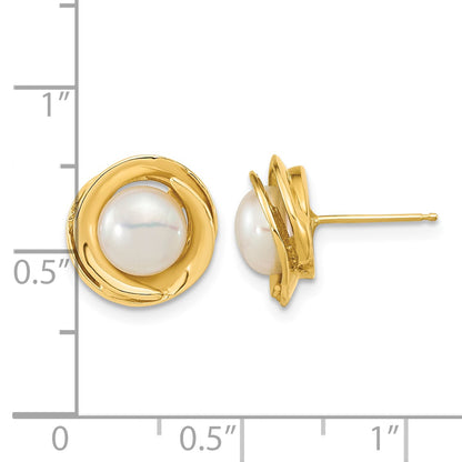14k 6-7mm White Button Freshwater Cultured Pearl Post Earrings