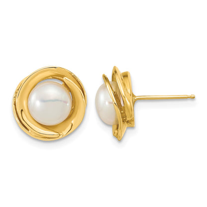 14k 6-7mm White Button Freshwater Cultured Pearl Post Earrings