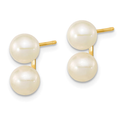 14k 6-7mm White Round Freshwater Cultured Double Pearl Post Earrings