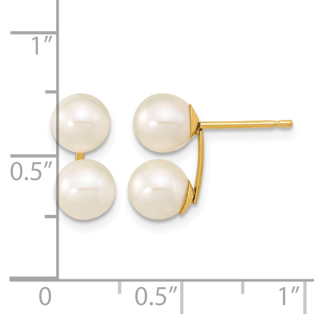 14k 6-7mm White Round Freshwater Cultured Double Pearl Post Earrings