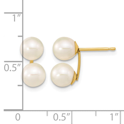 14k 6-7mm White Round Freshwater Cultured Double Pearl Post Earrings