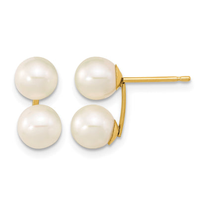 14k 6-7mm White Round Freshwater Cultured Double Pearl Post Earrings
