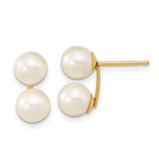 14k 6-7mm White Round Freshwater Cultured Double Pearl Post Earrings