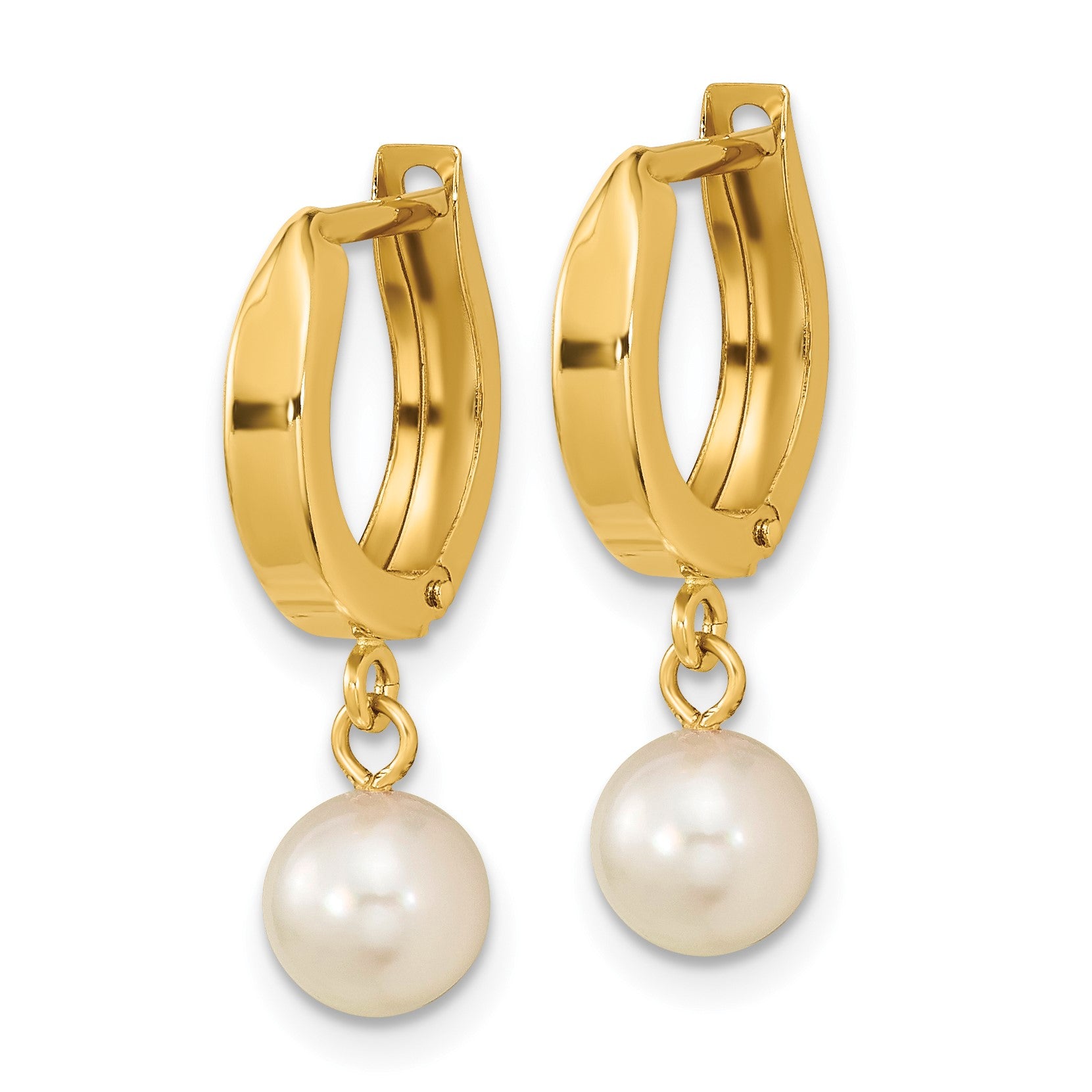14k 6-7mm White Round Akoya Saltwater Cultured Pearl Dangle Hinged Hoop Earrings