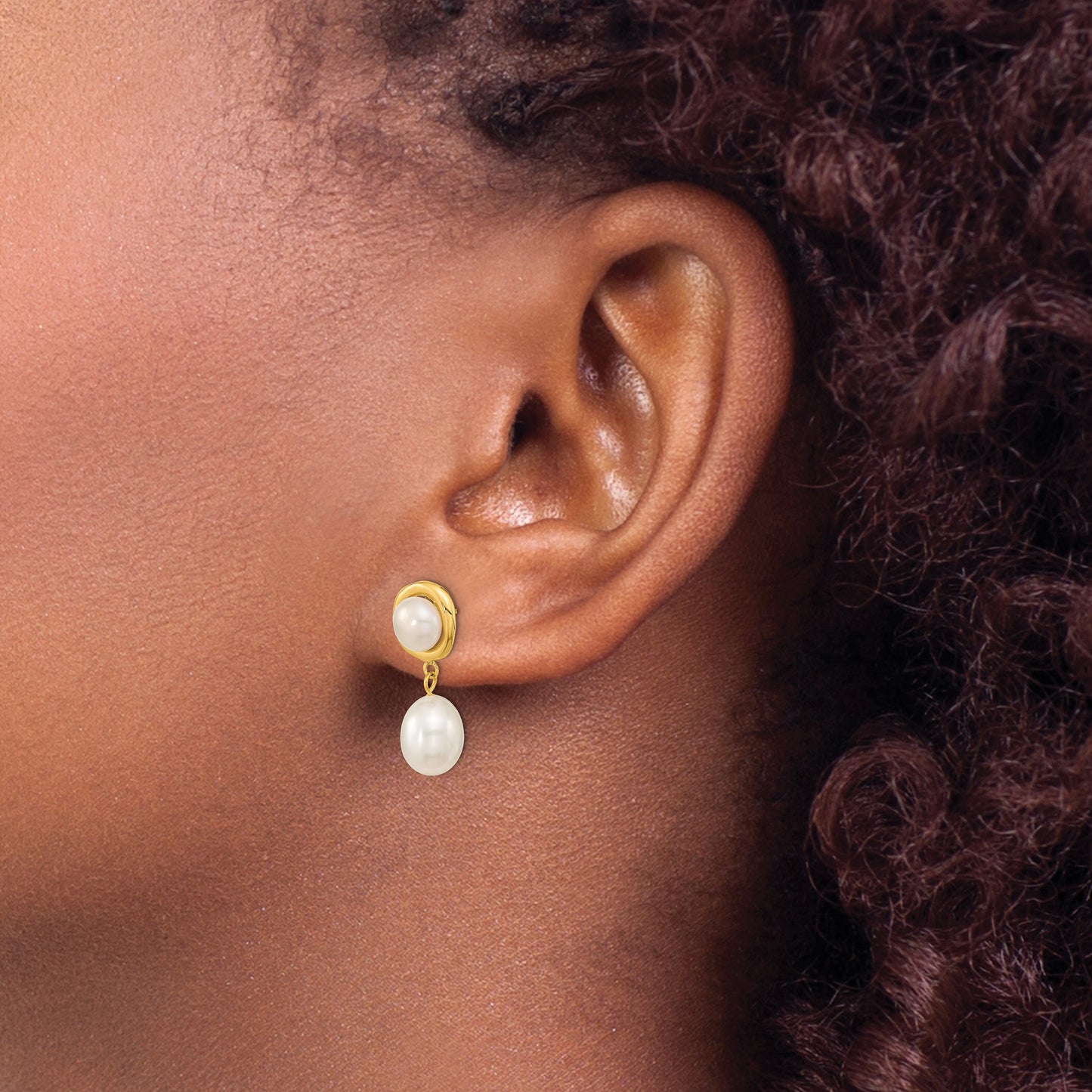 14k 5-7mm White Button and Rice Freshwater Cultured Pearl Post Dangle Earrings