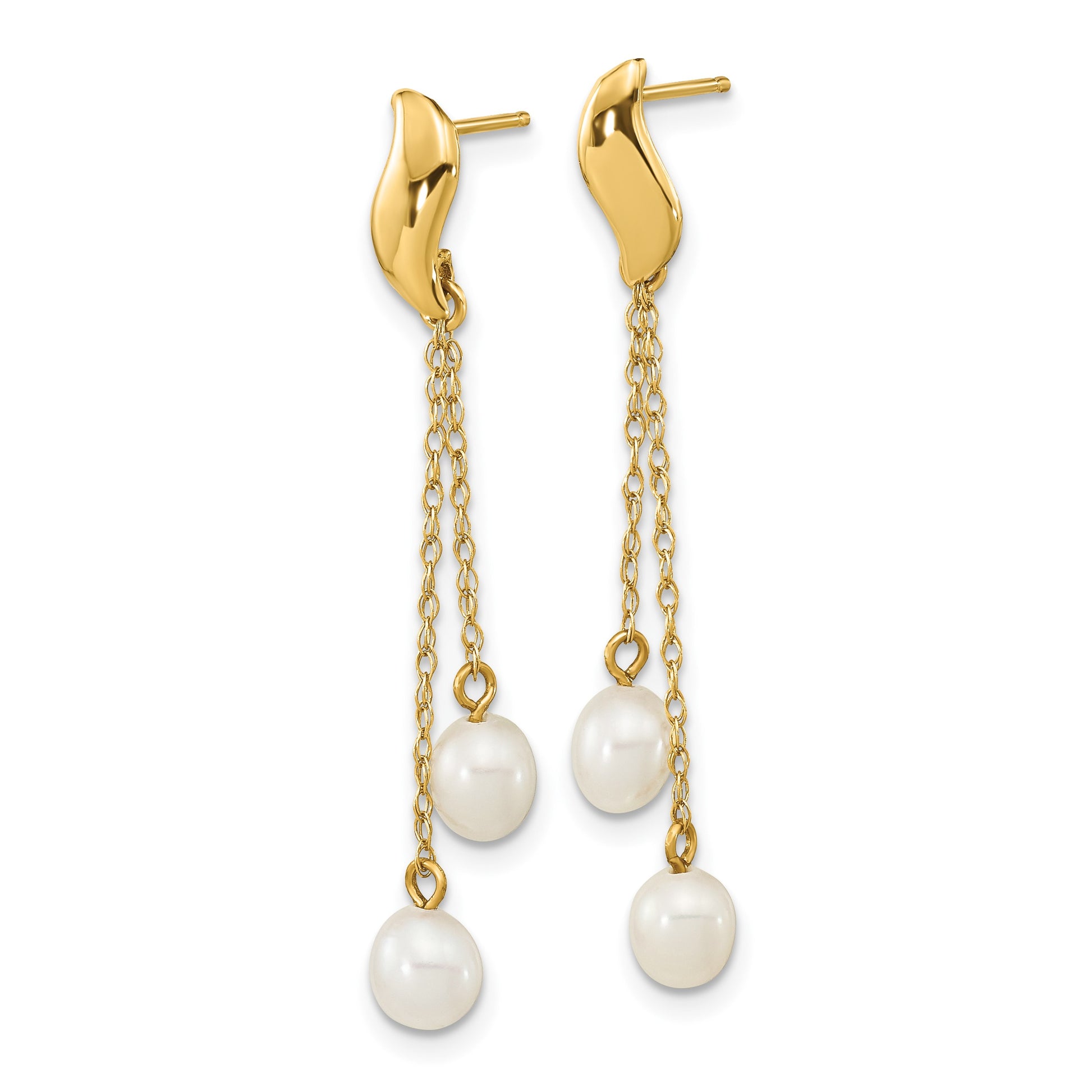 14k 4-5mm White Rice Freshwater Cultured Pearl Chain Dangle Post Earrings