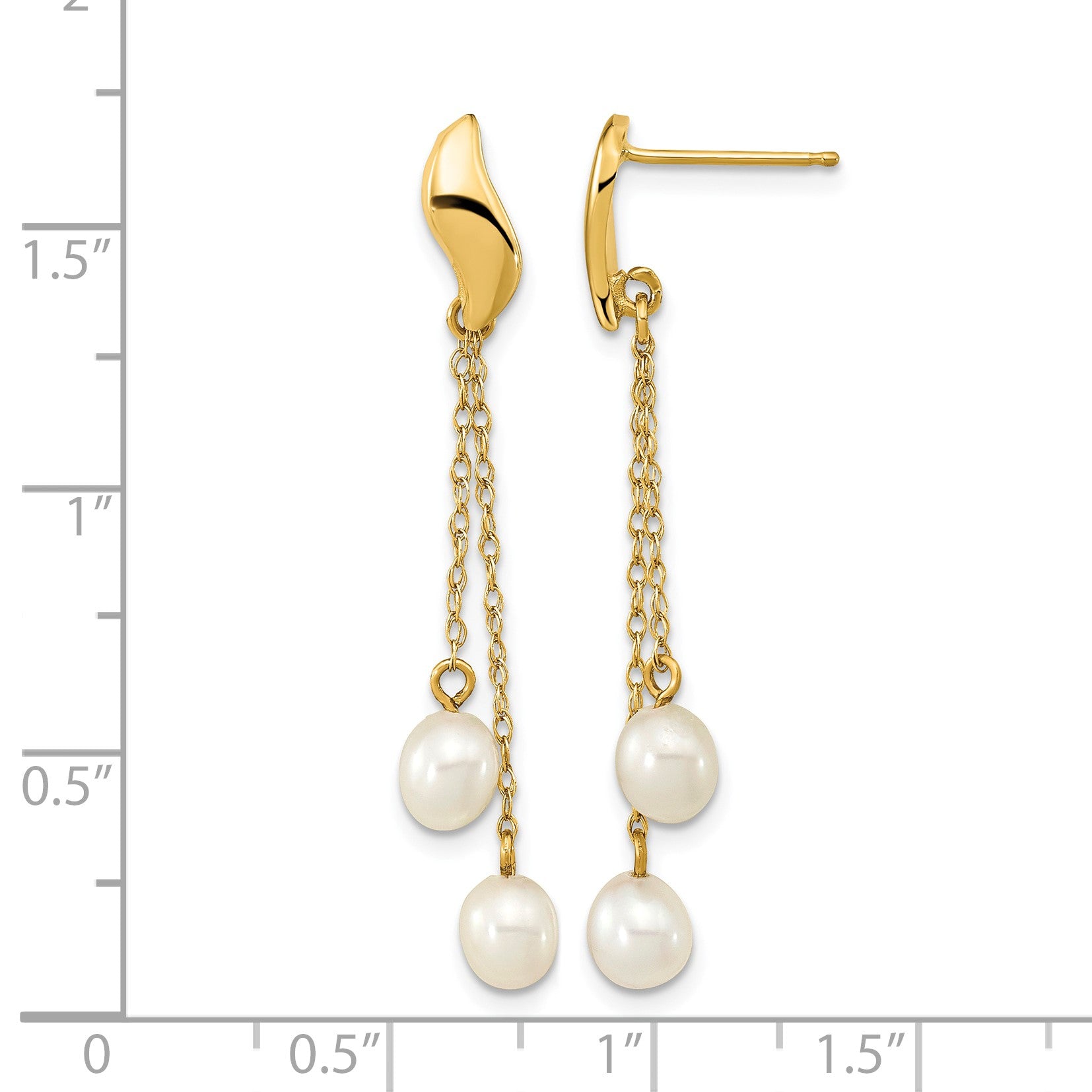14k 4-5mm White Rice Freshwater Cultured Pearl Chain Dangle Post Earrings