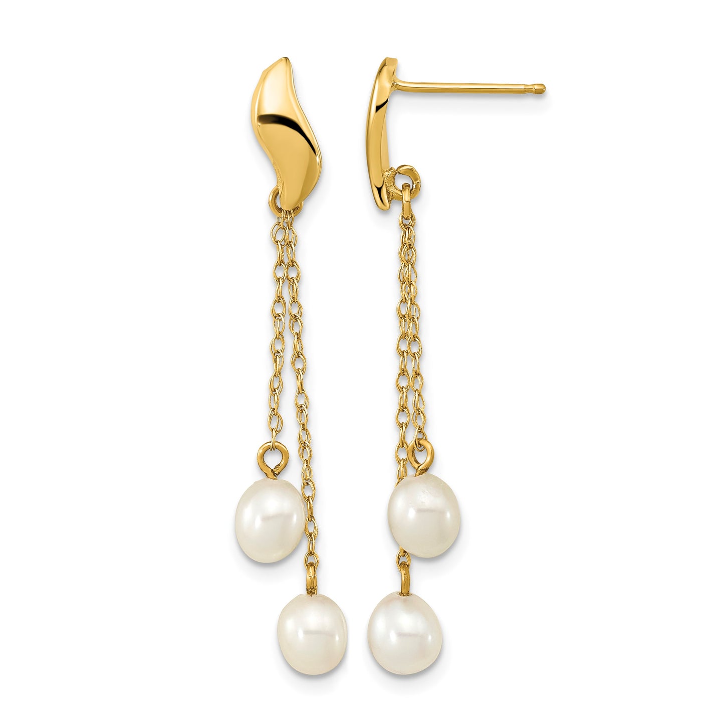 14k 4-5mm White Rice Freshwater Cultured Pearl Chain Dangle Post Earrings