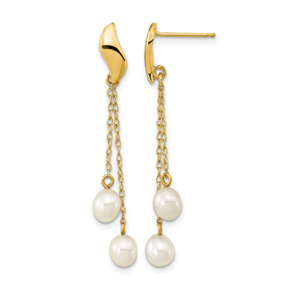 14k 4-5mm White Rice Freshwater Cultured Pearl Chain Dangle Post Earrings