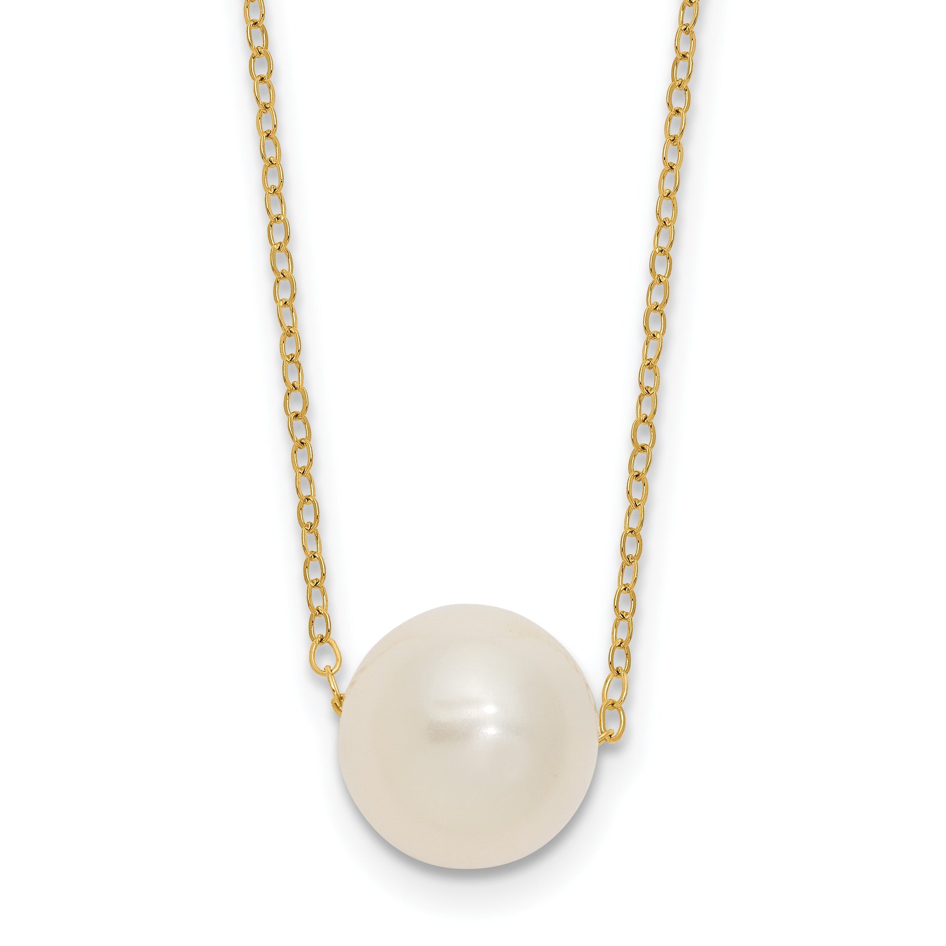 14k 10-11mm White Semi-Round Freshwater Cultured Pearl 17 inch Cable Necklace