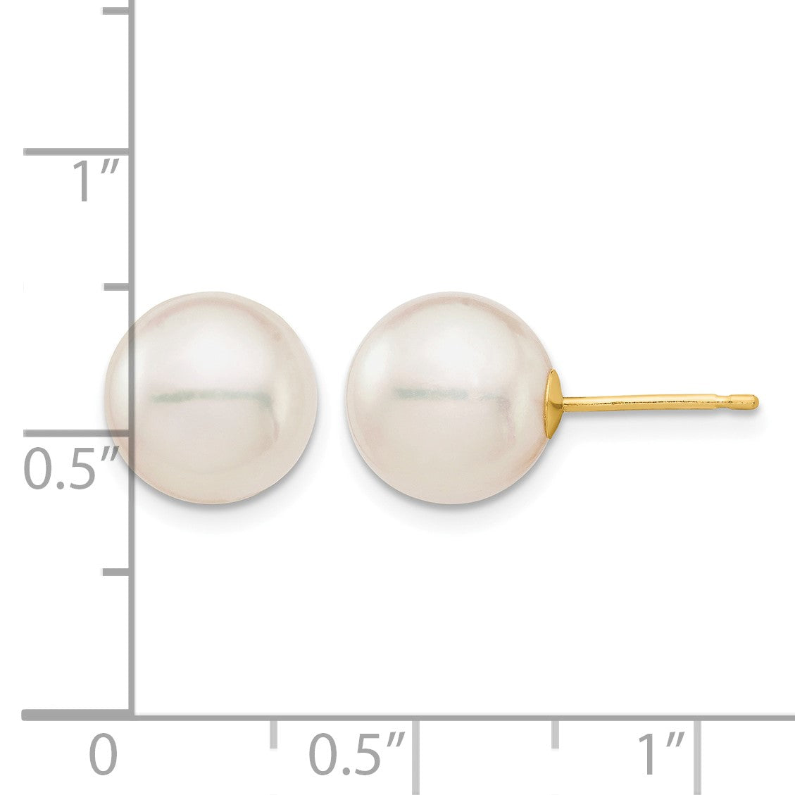 14k 9-10mm White Round Saltwater Akoya Cultured Pearl Stud Post Earrings